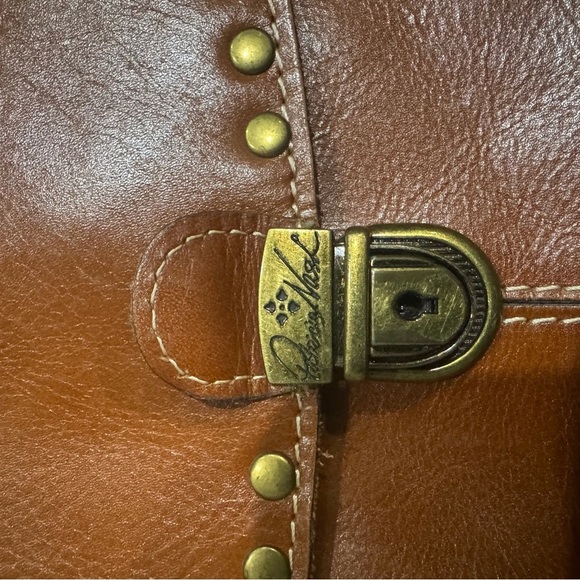 COPY - NWOT Patricia Nash Verbania Satchel Purse Brown Leather Studded in Tan - Picture 8 of 10